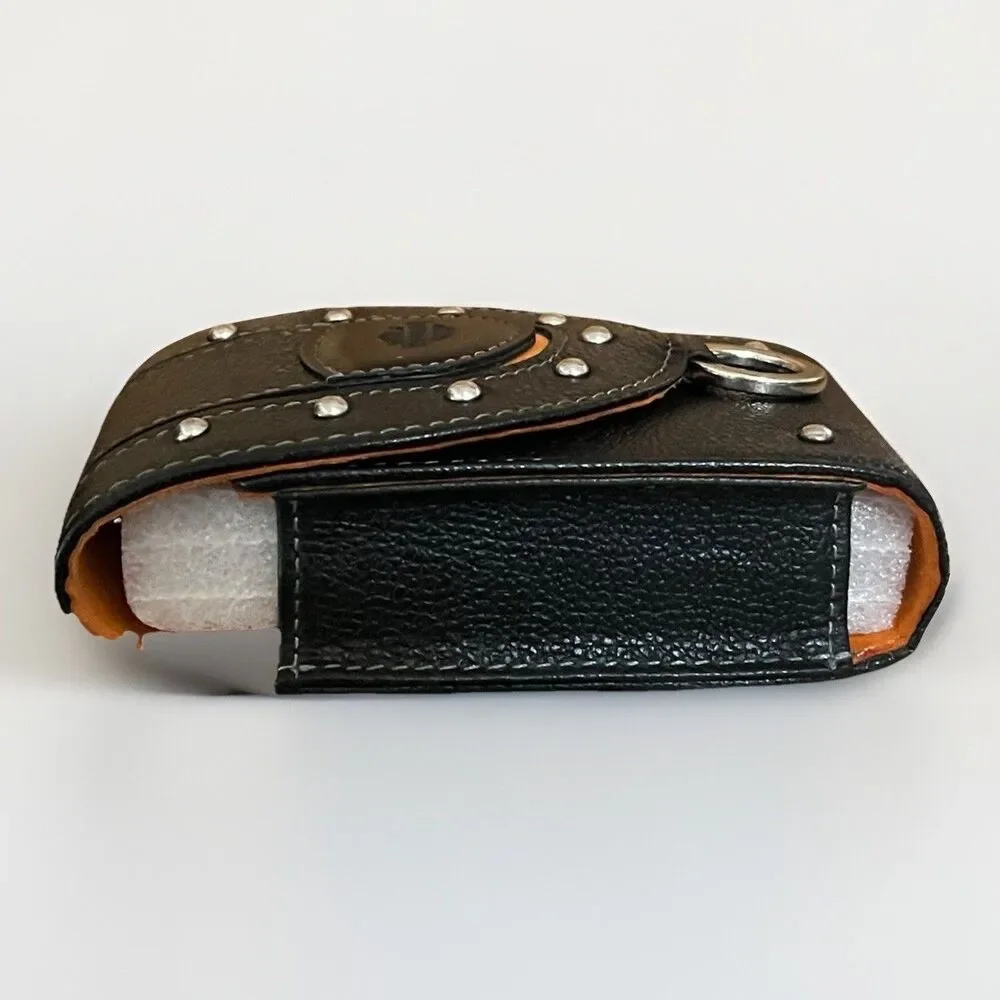 Harley Davidson Leather Belt Pouch Case Studded Black Orange NOS Wrist Strap